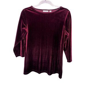 Susan Graver Small Luxe Velvet Burgundy Top Classic Stretch Shirt Y2K Goth Punk